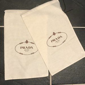 2 Prada Dust Bags for Shoes Storage Travel Logo Cream Linen Leather Drawstring